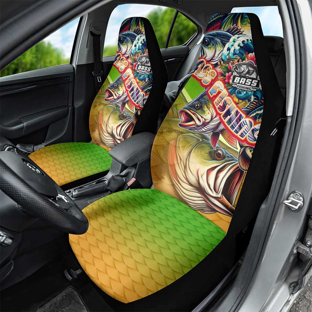 Bass Fishing Car Seat Cover Tropical Explosion Angler Design - Wonder Print Shop