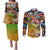 Bass Fishing Couples Matching Puletasi and Long Sleeve Button Shirt Tropical Explosion Angler Design - Wonder Print Shop