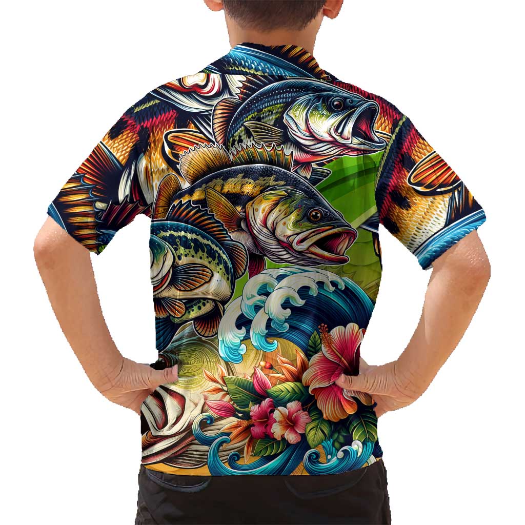 Bass Fishing Family Matching Long Sleeve Bodycon Dress and Hawaiian Shirt Tropical Explosion Angler Design - Wonder Print Shop