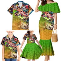 Bass Fishing Family Matching Mermaid Dress and Hawaiian Shirt Tropical Explosion Angler Design - Wonder Print Shop