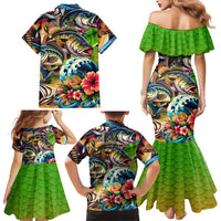 Bass Fishing Family Matching Mermaid Dress and Hawaiian Shirt Tropical Explosion Angler Design - Wonder Print Shop