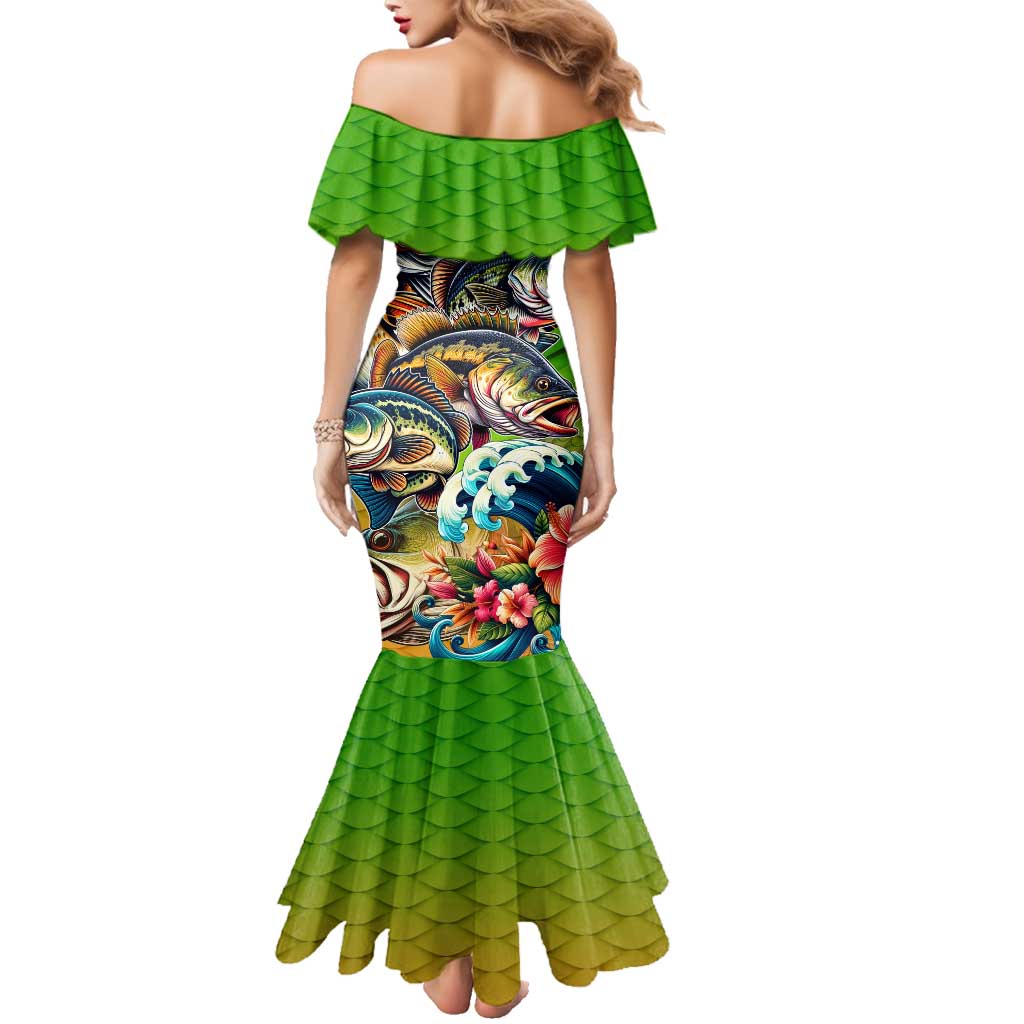 Bass Fishing Family Matching Mermaid Dress and Hawaiian Shirt Tropical Explosion Angler Design - Wonder Print Shop
