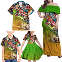 Bass Fishing Family Matching Off Shoulder Maxi Dress and Hawaiian Shirt Tropical Explosion Angler Design - Wonder Print Shop