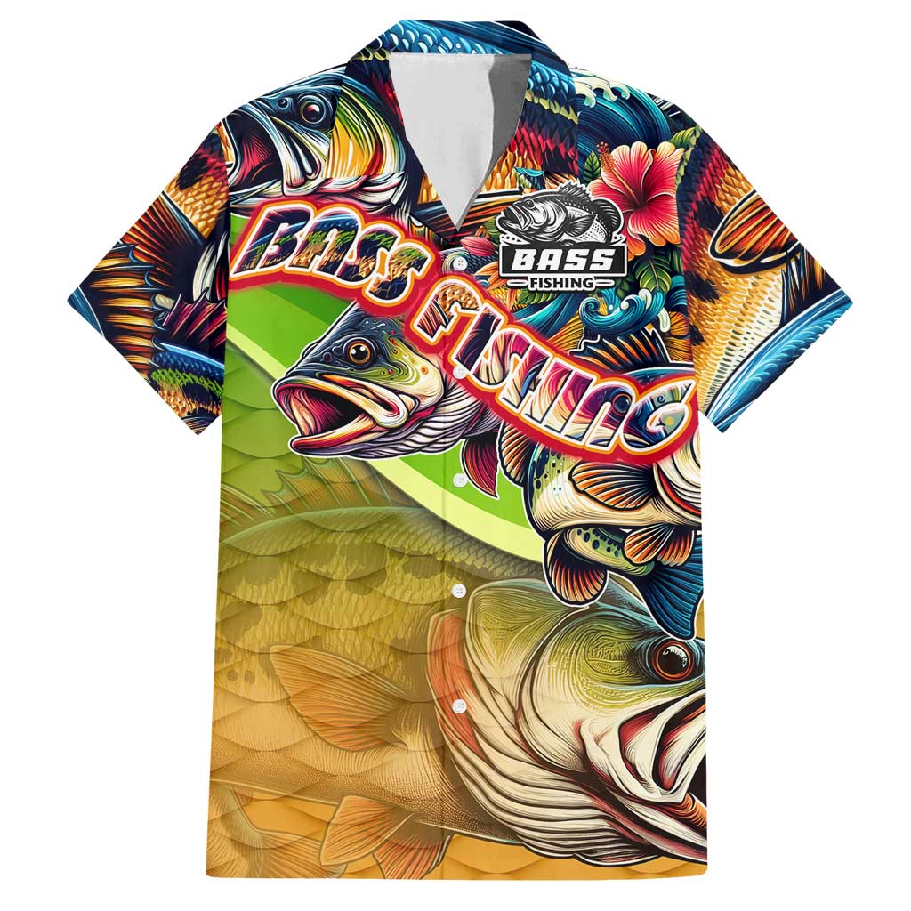 Bass Fishing Family Matching Off Shoulder Maxi Dress and Hawaiian Shirt Tropical Explosion Angler Design - Wonder Print Shop