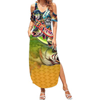 Bass Fishing Family Matching Summer Maxi Dress and Hawaiian Shirt Tropical Explosion Angler Design - Wonder Print Shop