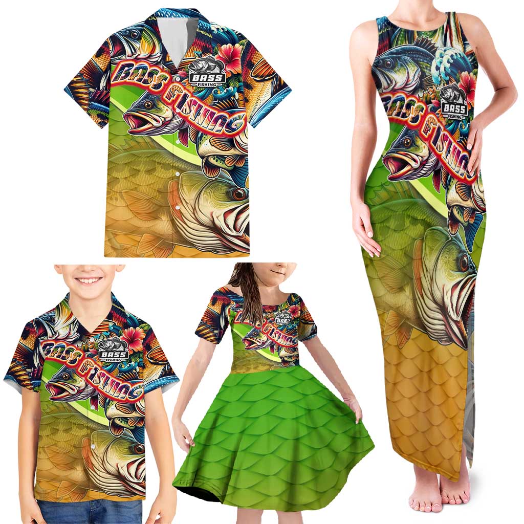 Bass Fishing Family Matching Tank Maxi Dress and Hawaiian Shirt Tropical Explosion Angler Design - Wonder Print Shop