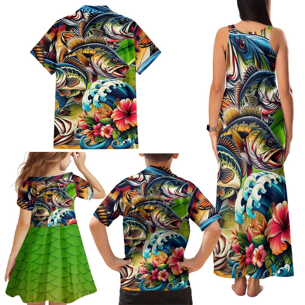 Bass Fishing Family Matching Tank Maxi Dress and Hawaiian Shirt Tropical Explosion Angler Design - Wonder Print Shop