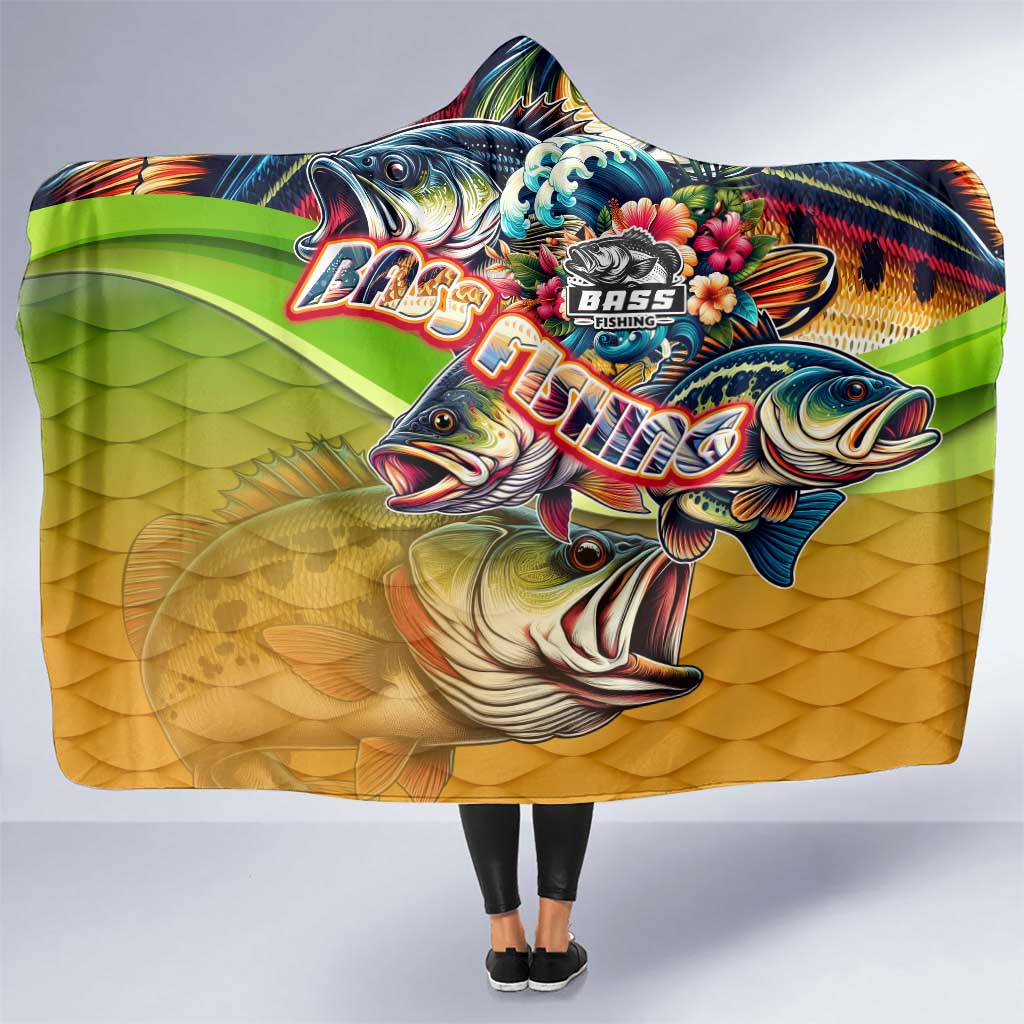 Bass Fishing Hooded Blanket Tropical Explosion Angler Design - Wonder Print Shop