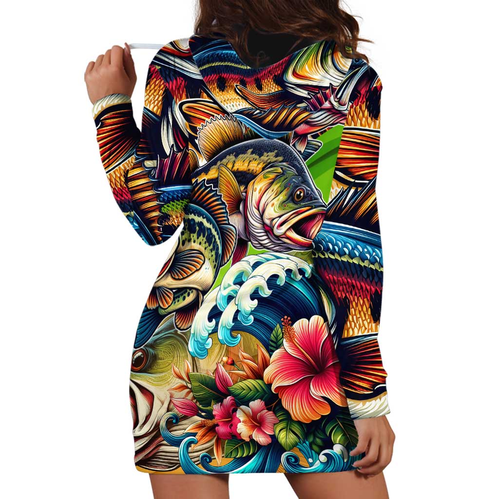 Bass Fishing Hoodie Dress Tropical Explosion Angler Design - Wonder Print Shop