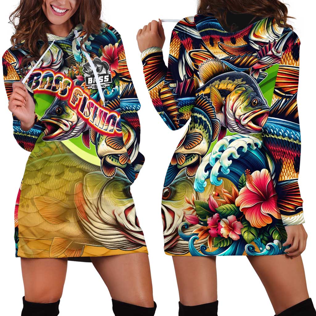 Bass Fishing Hoodie Dress Tropical Explosion Angler Design - Wonder Print Shop