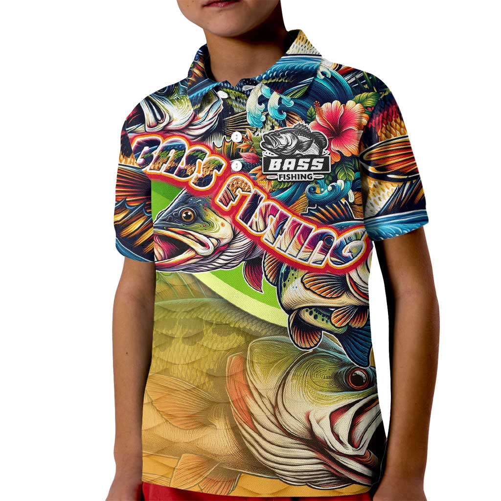 Bass Fishing Kid Polo Shirt Tropical Explosion Angler Design - Wonder Print Shop
