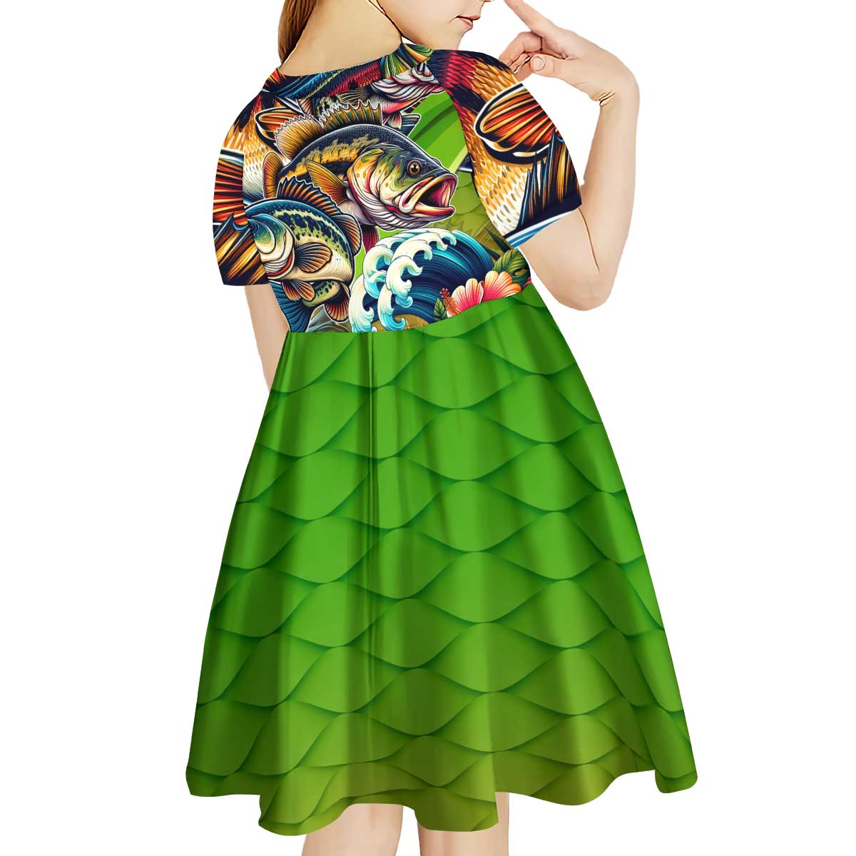 Bass Fishing Kid Short Sleeve Dress Tropical Explosion Angler Design - Wonder Print Shop