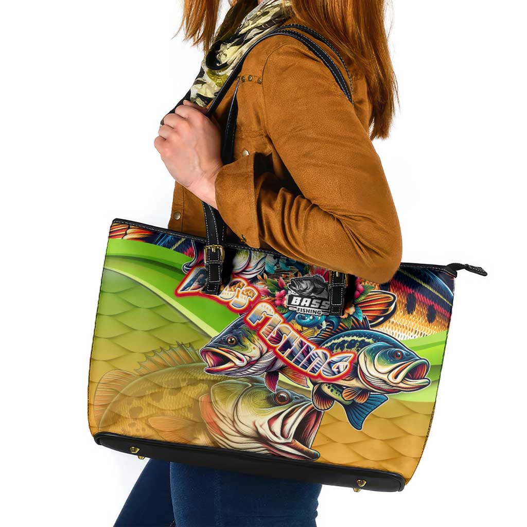 Bass Fishing Leather Tote Bag Tropical Explosion Angler Design - Wonder Print Shop