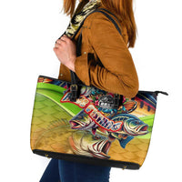 Bass Fishing Leather Tote Bag Tropical Explosion Angler Design - Wonder Print Shop