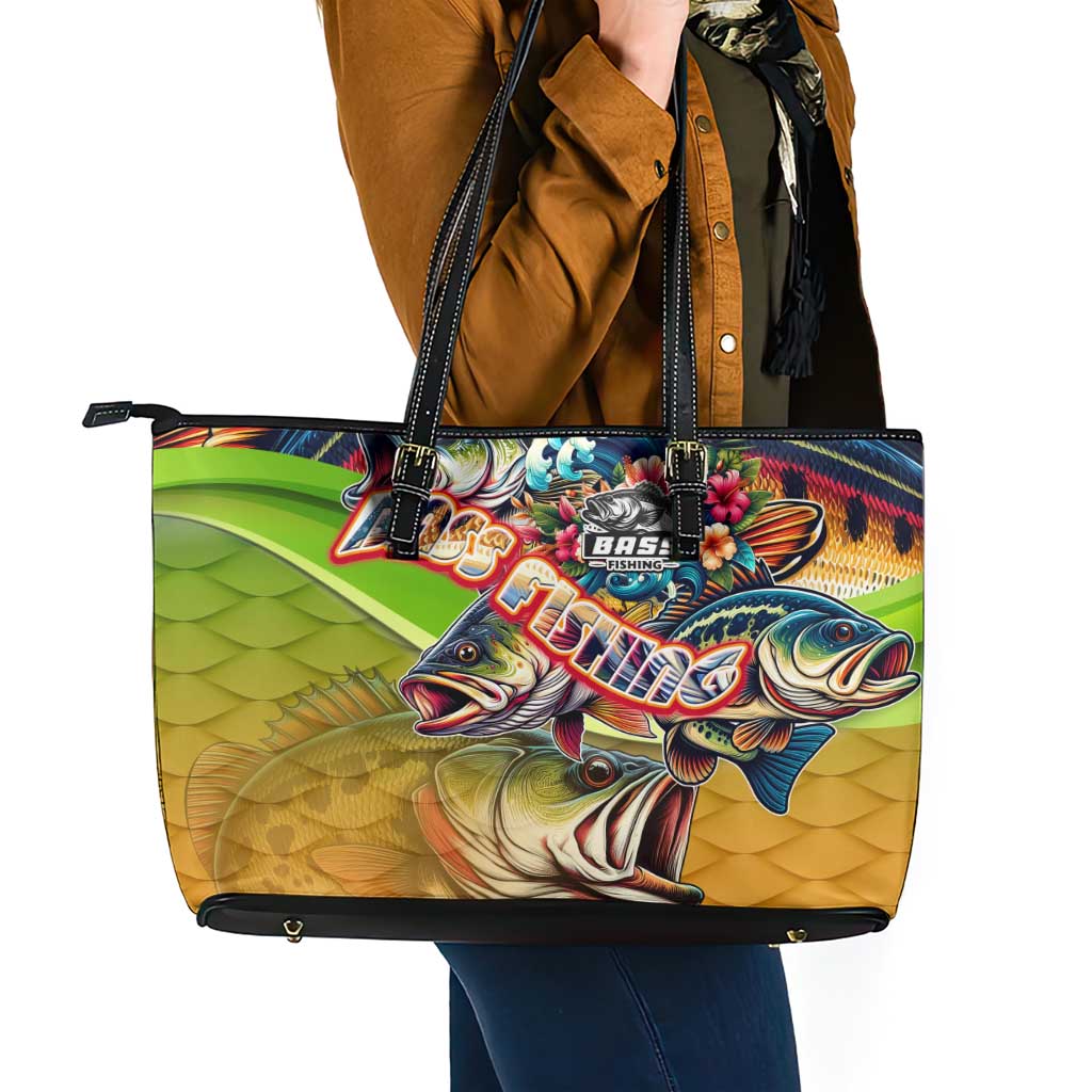 Bass Fishing Leather Tote Bag Tropical Explosion Angler Design - Wonder Print Shop
