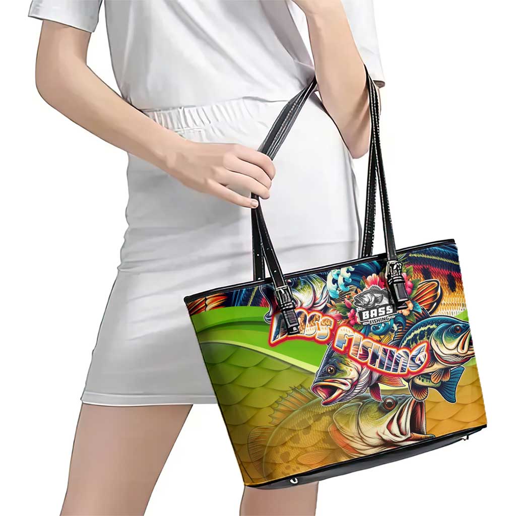 Bass Fishing Leather Tote Bag Tropical Explosion Angler Design - Wonder Print Shop
