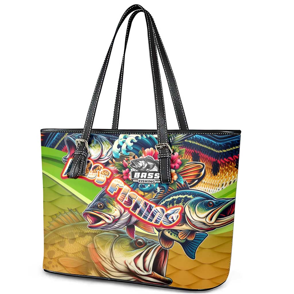 Bass Fishing Leather Tote Bag Tropical Explosion Angler Design - Wonder Print Shop