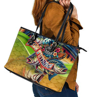 Bass Fishing Leather Tote Bag Tropical Explosion Angler Design - Wonder Print Shop