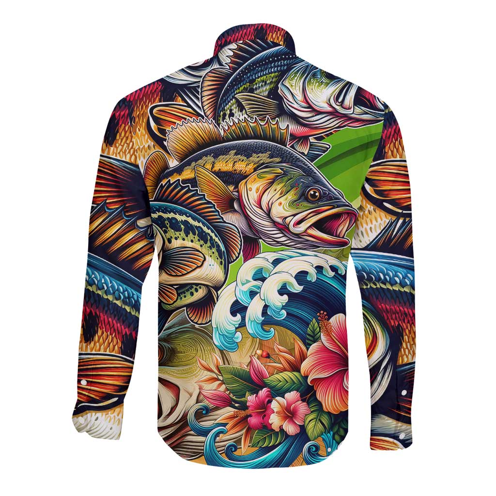 Bass Fishing Long Sleeve Button Shirt Tropical Explosion Angler Design - Wonder Print Shop