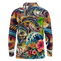 Bass Fishing Long Sleeve Polo Shirt Tropical Explosion Angler Design - Wonder Print Shop