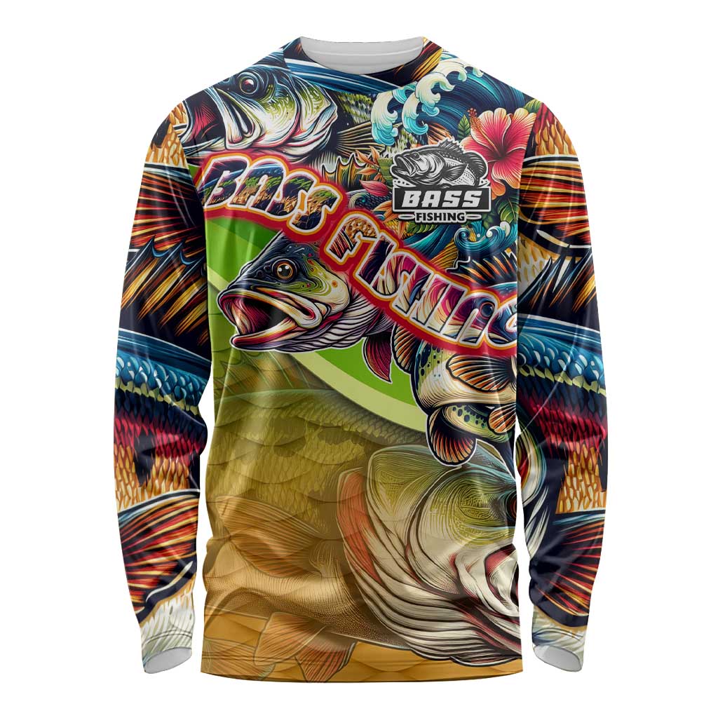 Bass Fishing Long Sleeve Shirt Tropical Explosion Angler Design - Wonder Print Shop