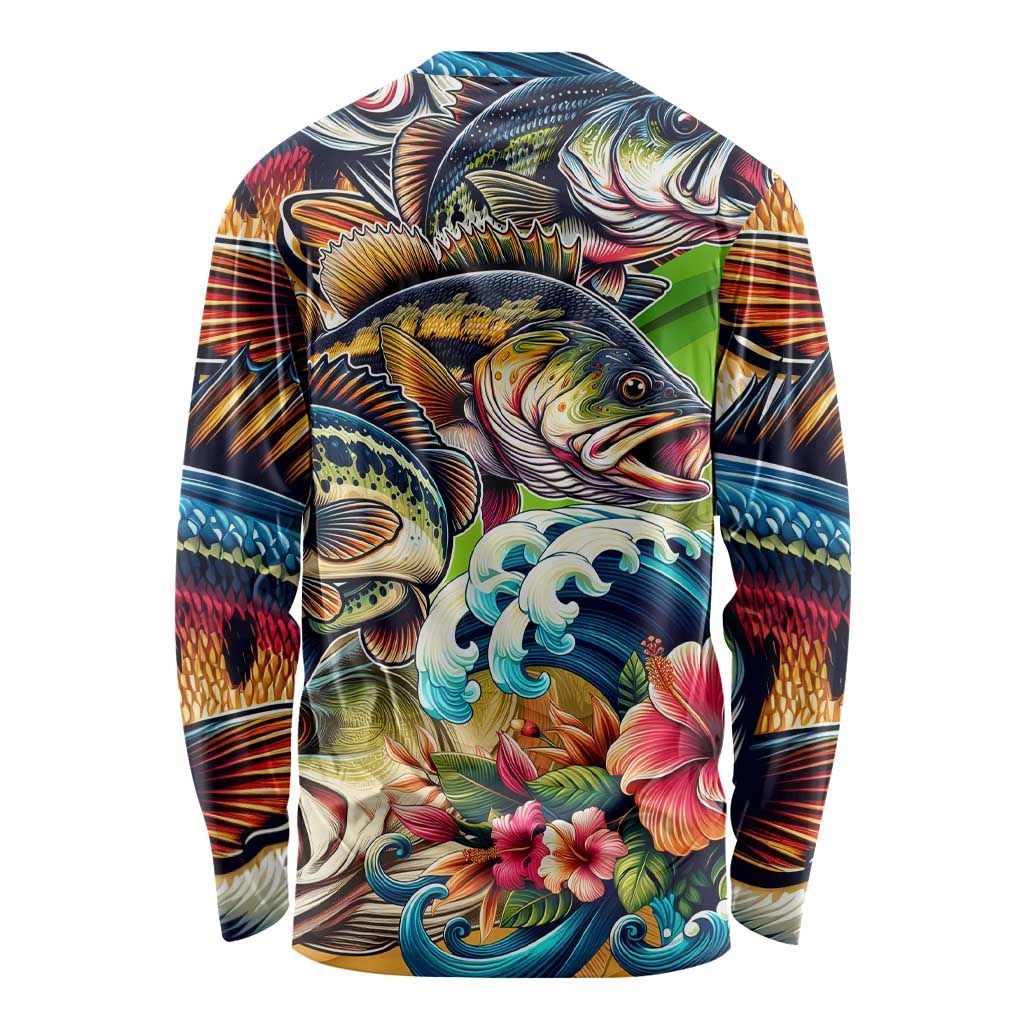 Bass Fishing Long Sleeve Shirt Tropical Explosion Angler Design - Wonder Print Shop