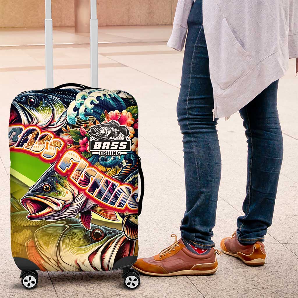 Bass Fishing Luggage Cover Tropical Explosion Angler Design - Wonder Print Shop