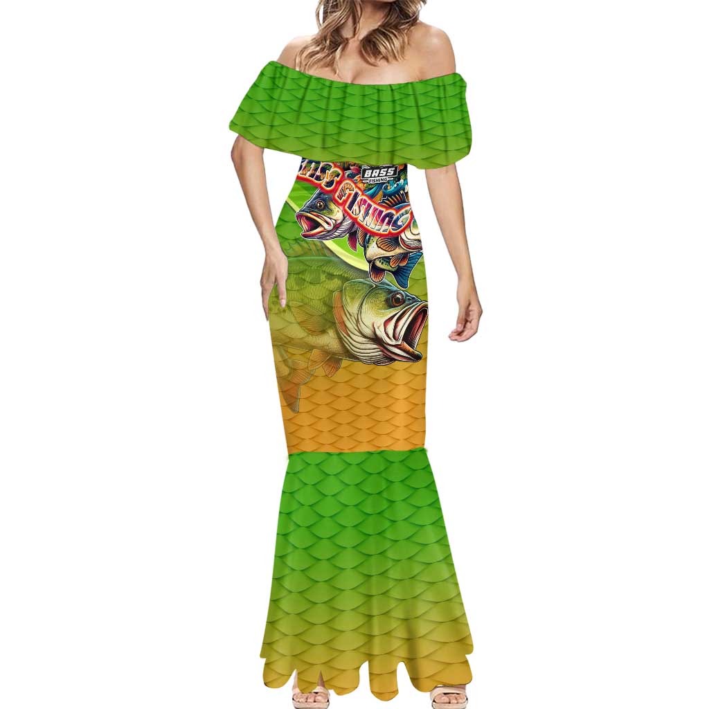 Bass Fishing Mermaid Dress Tropical Explosion Angler Design - Wonder Print Shop