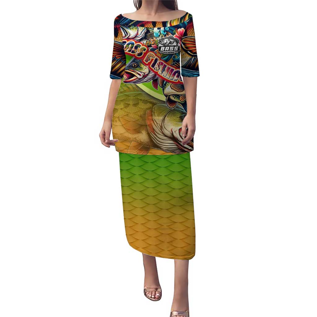 Bass Fishing Puletasi Tropical Explosion Angler Design - Wonder Print Shop