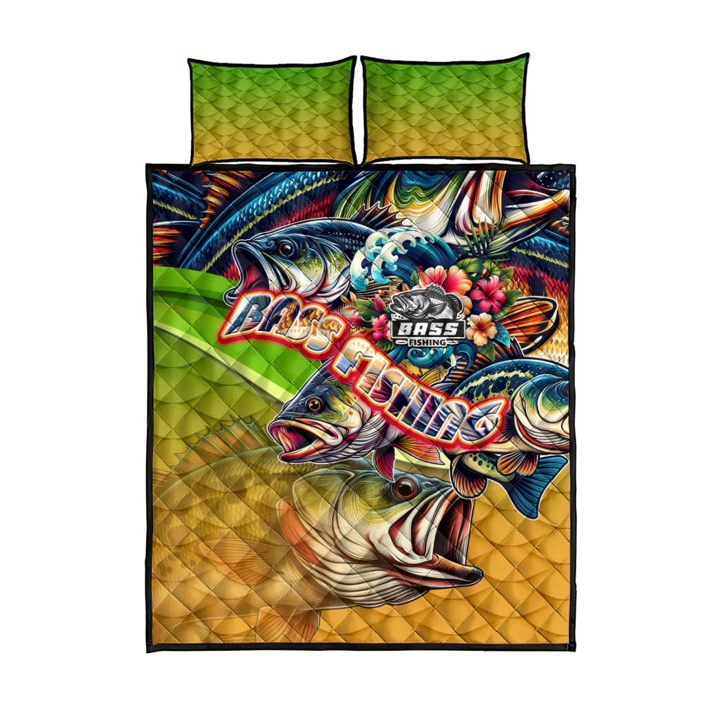 Bass Fishing Quilt Bed Set Tropical Explosion Angler Design - Wonder Print Shop