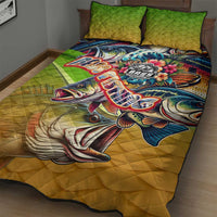 Bass Fishing Quilt Bed Set Tropical Explosion Angler Design - Wonder Print Shop
