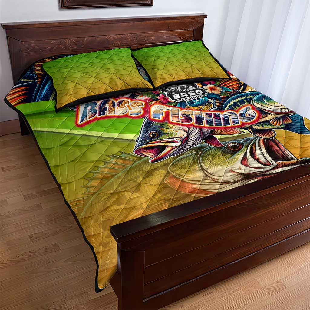 Bass Fishing Quilt Bed Set Tropical Explosion Angler Design - Wonder Print Shop