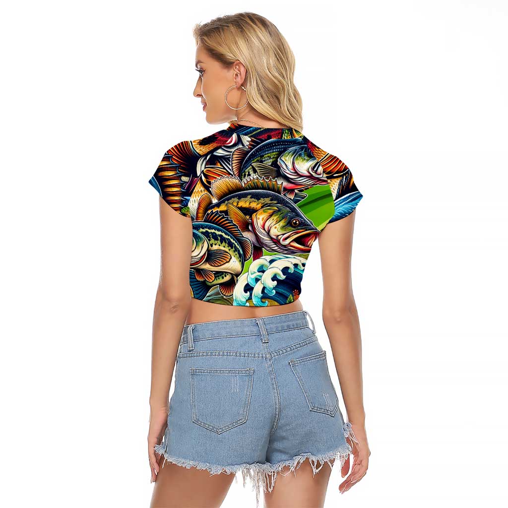Bass Fishing Raglan Cropped T Shirt Tropical Explosion Angler Design - Wonder Print Shop