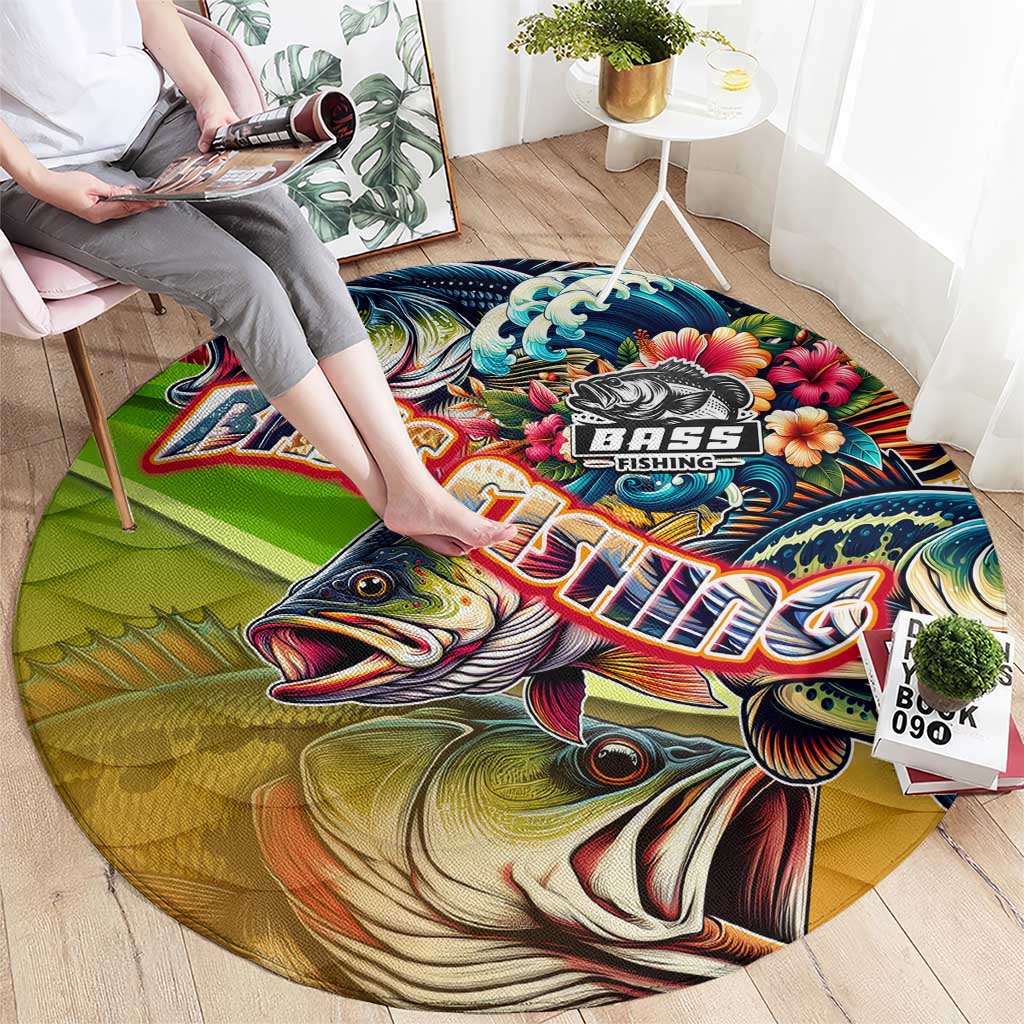 Bass Fishing Round Carpet Tropical Explosion Angler Design - Wonder Print Shop
