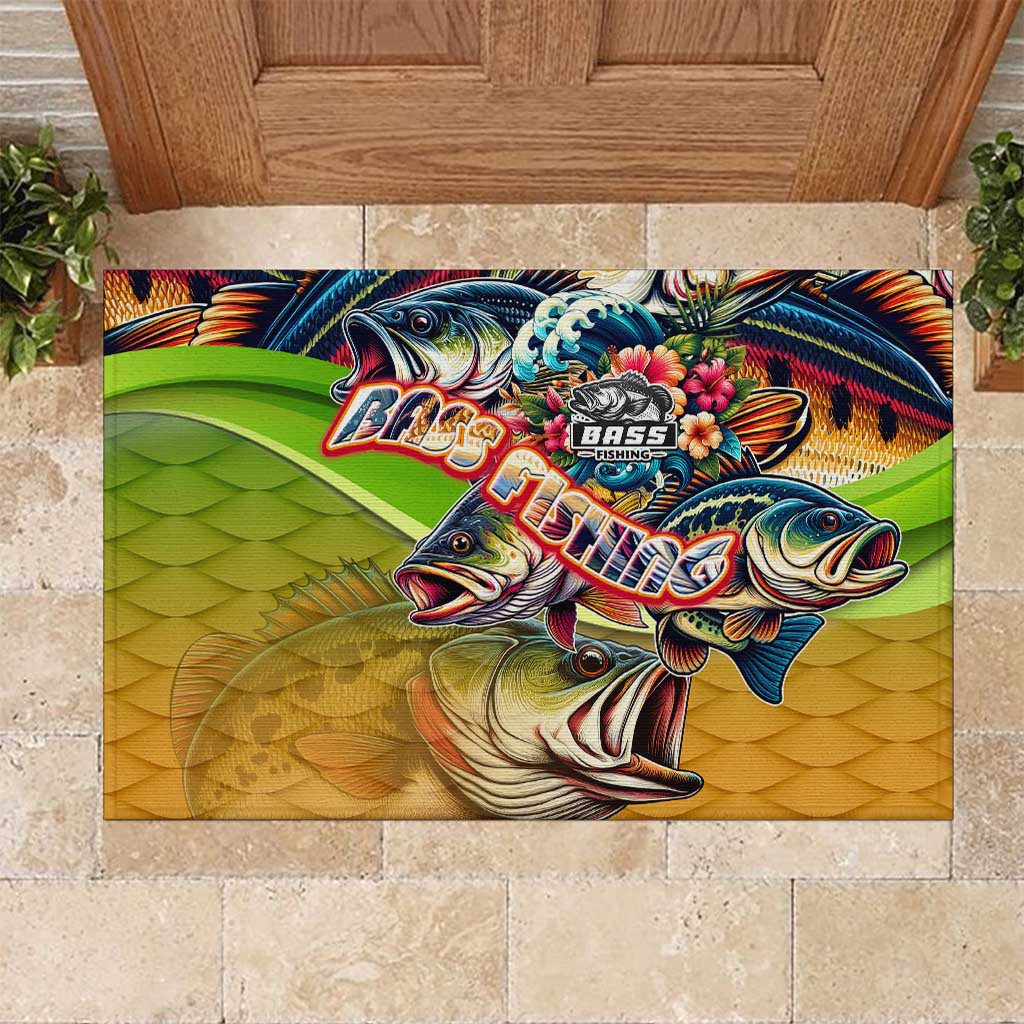 Bass Fishing Rubber Doormat Tropical Explosion Angler Design - Wonder Print Shop