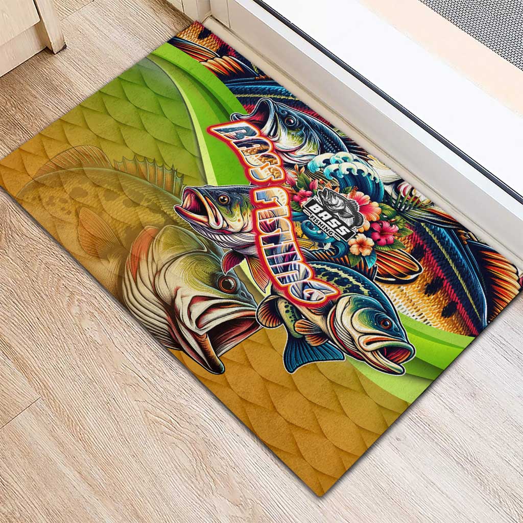 Bass Fishing Rubber Doormat Tropical Explosion Angler Design - Wonder Print Shop