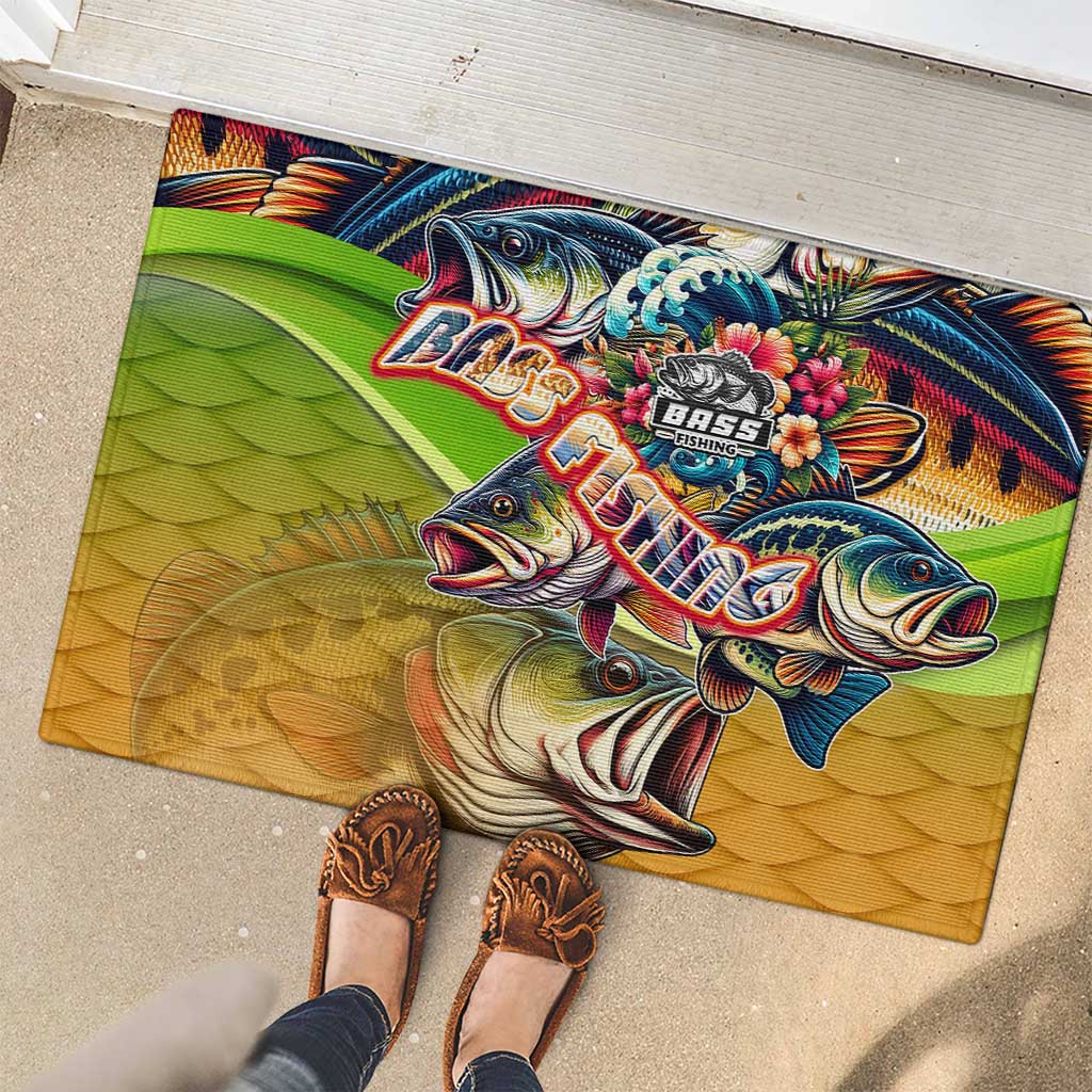 Bass Fishing Rubber Doormat Tropical Explosion Angler Design - Wonder Print Shop
