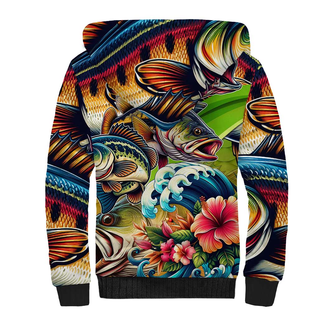 Bass Fishing Sherpa Hoodie Tropical Explosion Angler Design - Wonder Print Shop