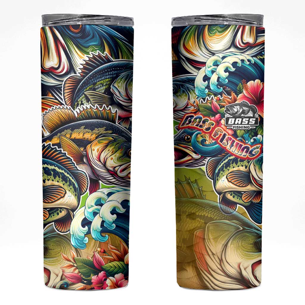 Bass Fishing Skinny Tumbler Tropical Explosion Angler Design - Wonder Print Shop