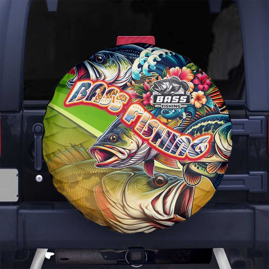 Bass Fishing Spare Tire Cover Tropical Explosion Angler Design - Wonder Print Shop