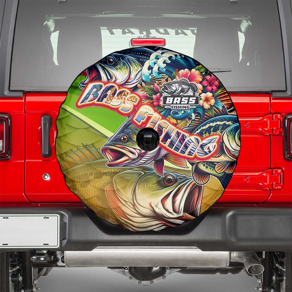 Bass Fishing Spare Tire Cover Tropical Explosion Angler Design - Wonder Print Shop