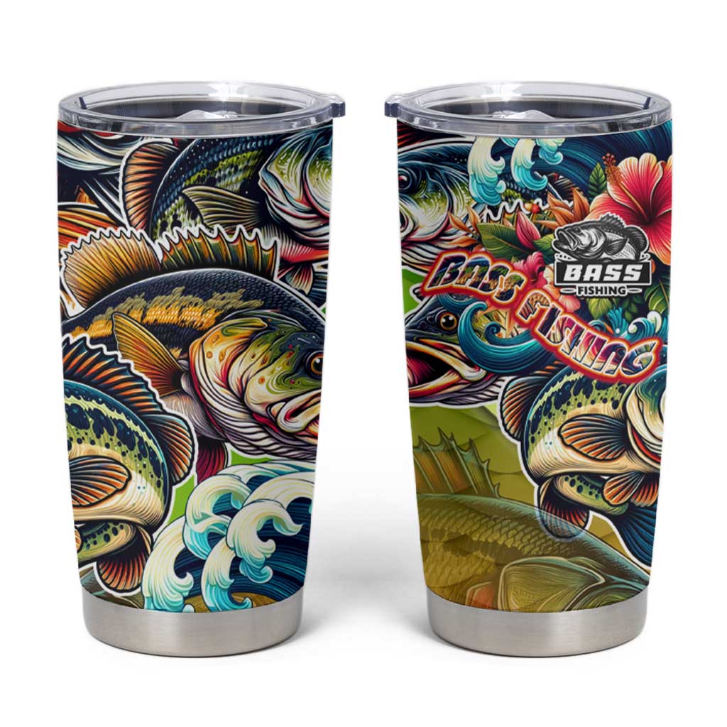 Bass Fishing Tumbler Cup Tropical Explosion Angler Design - Wonder Print Shop