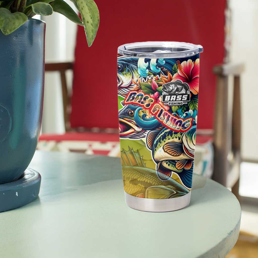 Bass Fishing Tumbler Cup Tropical Explosion Angler Design - Wonder Print Shop