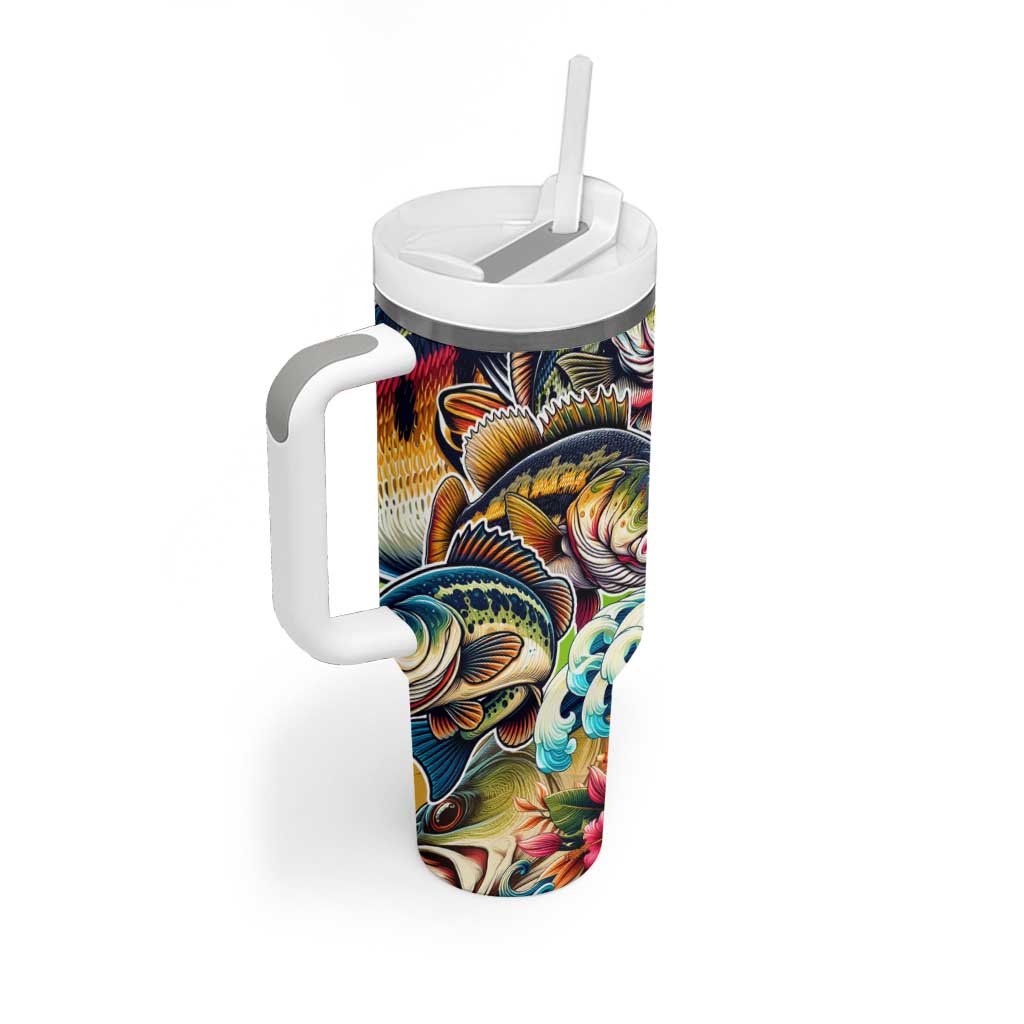 Bass Fishing Tumbler With Handle Tropical Explosion Angler Design - Wonder Print Shop