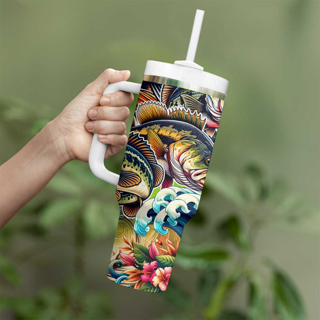 Bass Fishing Tumbler With Handle Tropical Explosion Angler Design - Wonder Print Shop