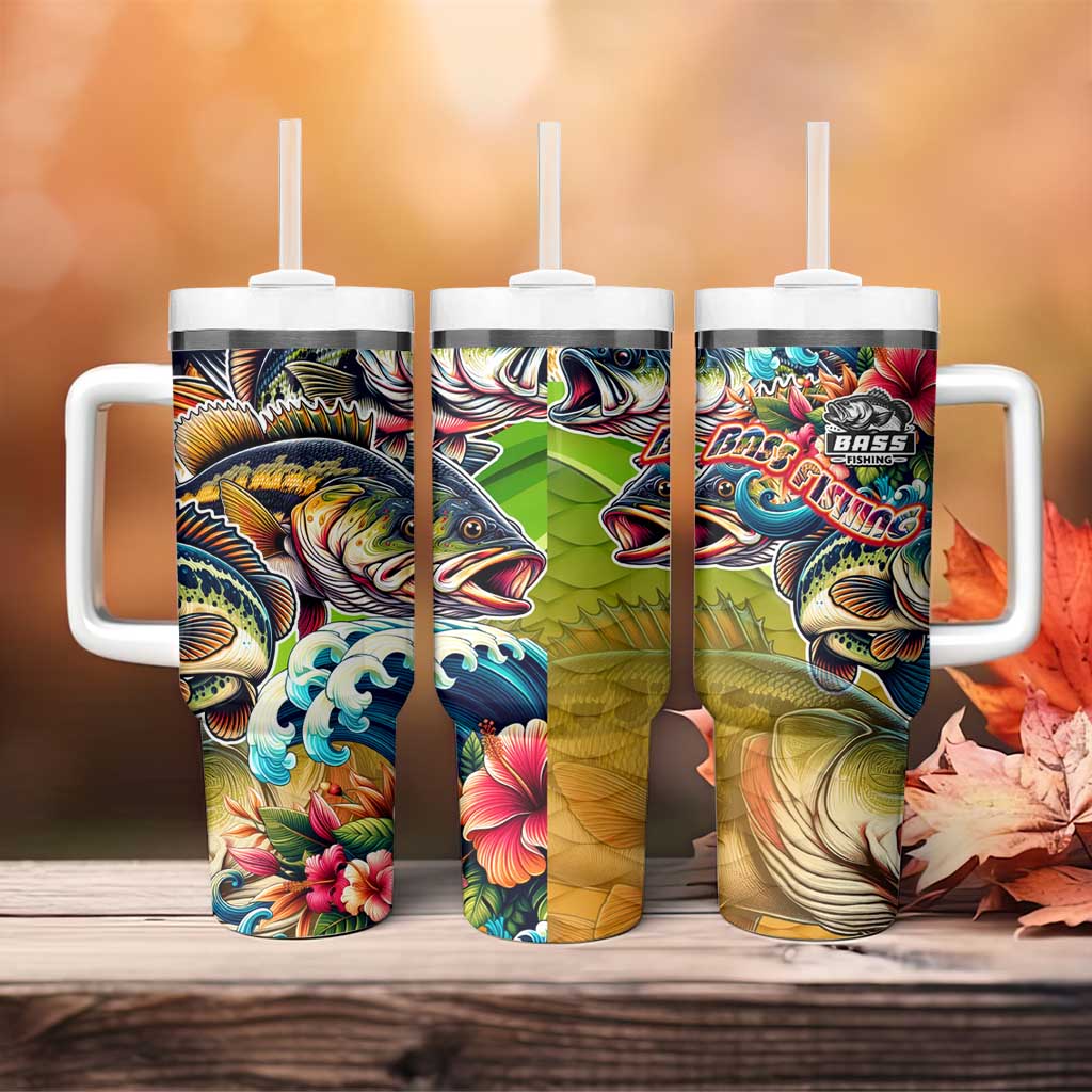 Bass Fishing Tumbler With Handle Tropical Explosion Angler Design - Wonder Print Shop