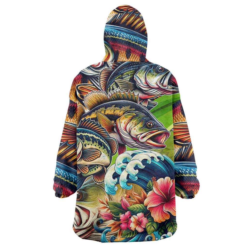 Bass Fishing Wearable Blanket Hoodie Tropical Explosion Angler Design - Wonder Print Shop