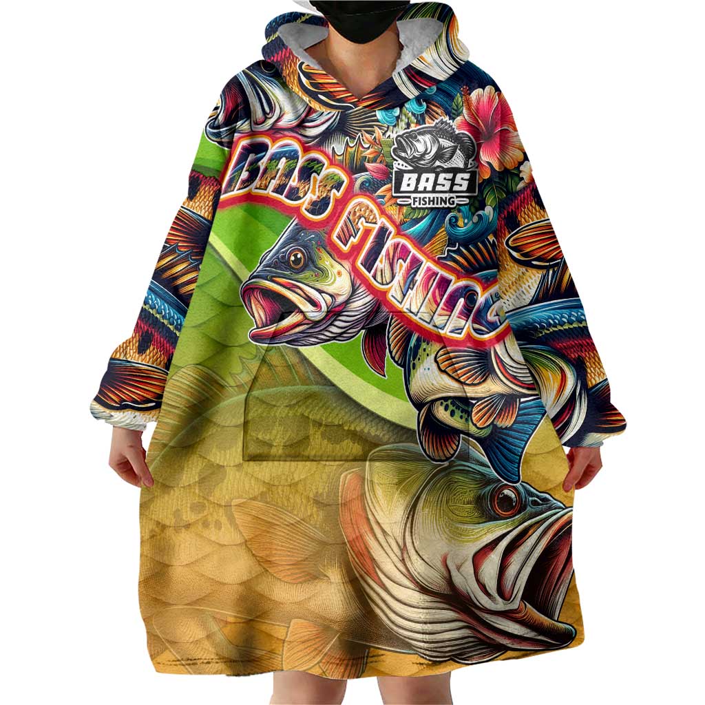 Bass Fishing Wearable Blanket Hoodie Tropical Explosion Angler Design - Wonder Print Shop