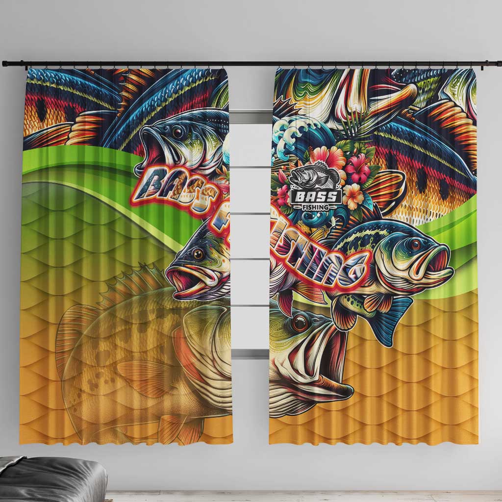 Bass Fishing Window Curtain Tropical Explosion Angler Design - Wonder Print Shop