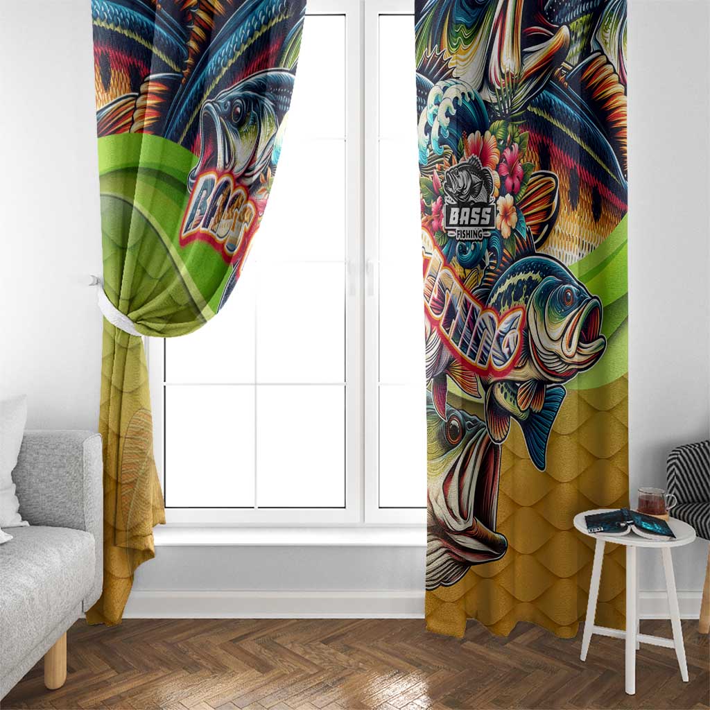 Bass Fishing Window Curtain Tropical Explosion Angler Design - Wonder Print Shop